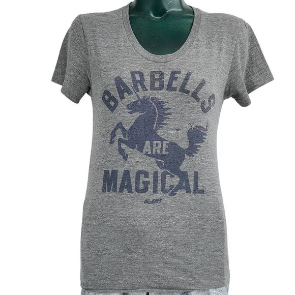 Gray Short Sleeve Tee with 'Barbells Are Magical' Print - Picture 1 of 5